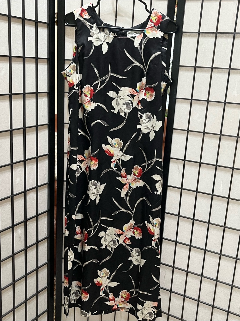 VINTAGE NORM THOMPSON SILK ORCHARD BOTANICAL SLEEVELESS MAXI DRESS SIZE M